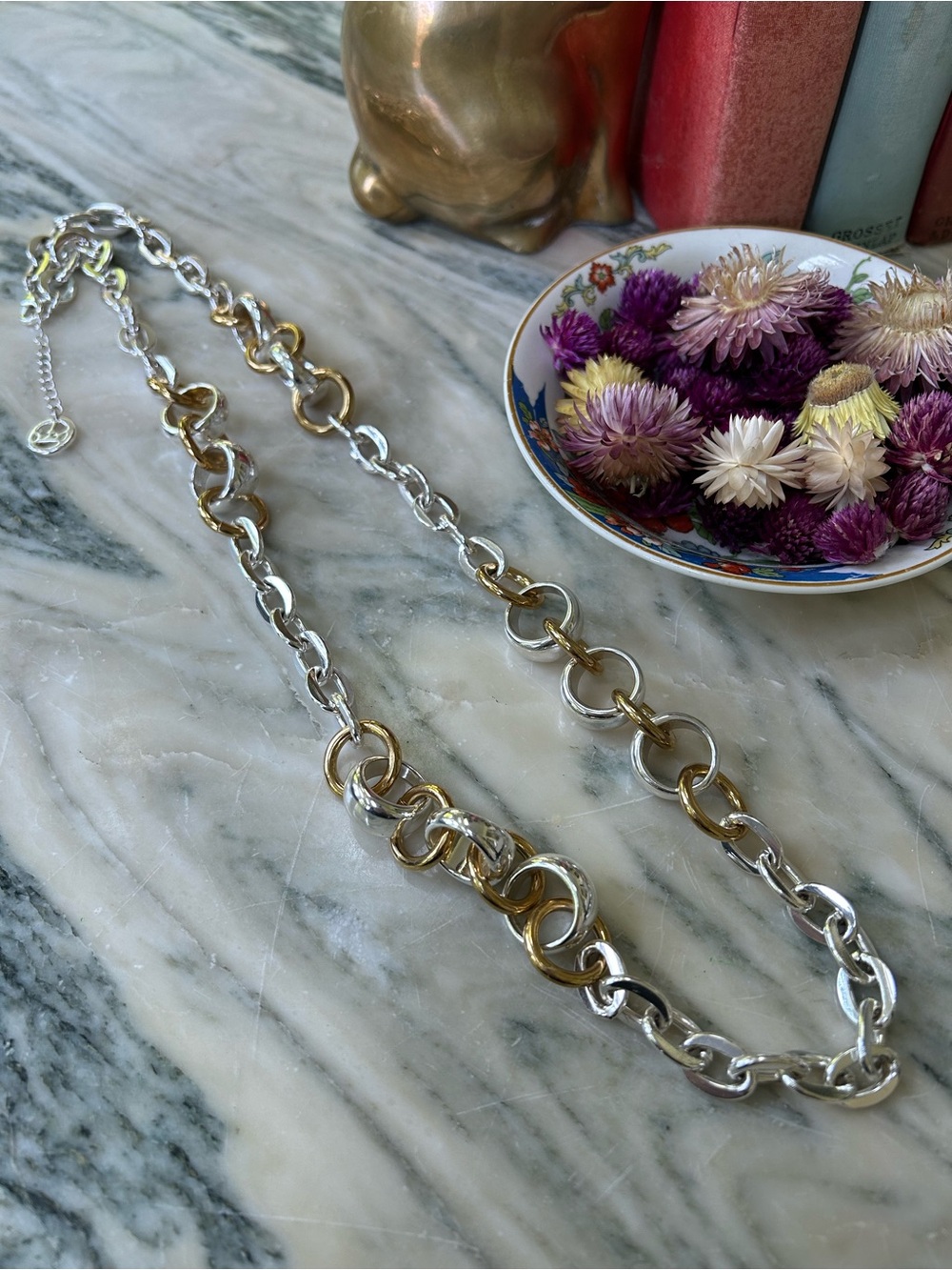 Crown Trifari Chunky Two Tone Chain Necklace